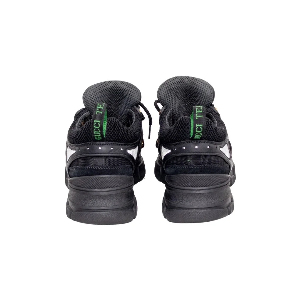 Gucci Flashtrek Chunky Sneakers Black Gold Mesh Leather Low Top Shoes (8.5 US)